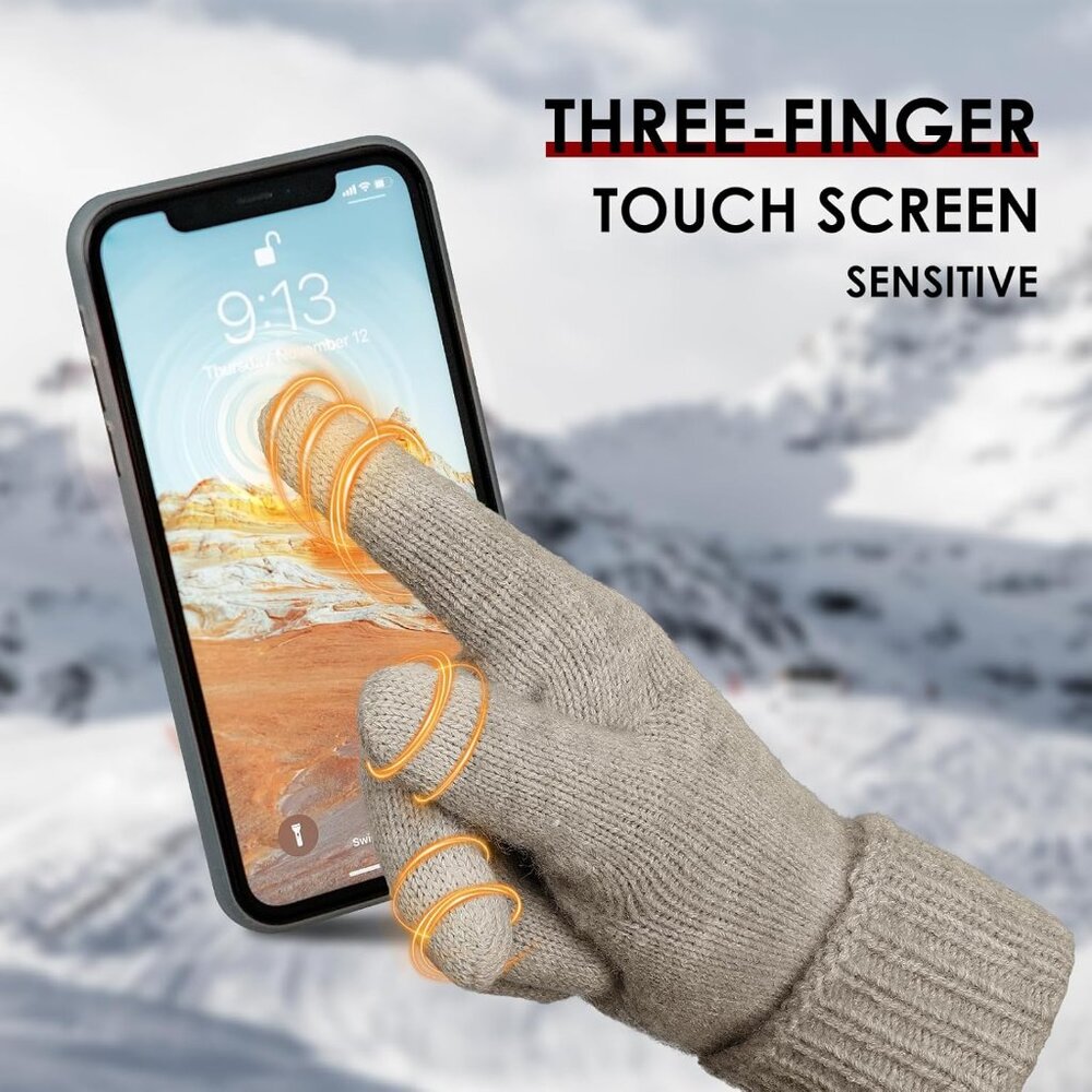 Women's Tan Winter Warm Touch Screen Texting Elastic Knit Lined Stylish Gloves - Picture 4 of 5